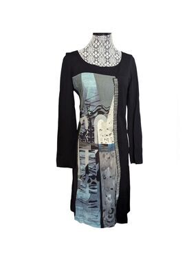 Save The Queen Black and Blue Long Sleeve Sheath Dress